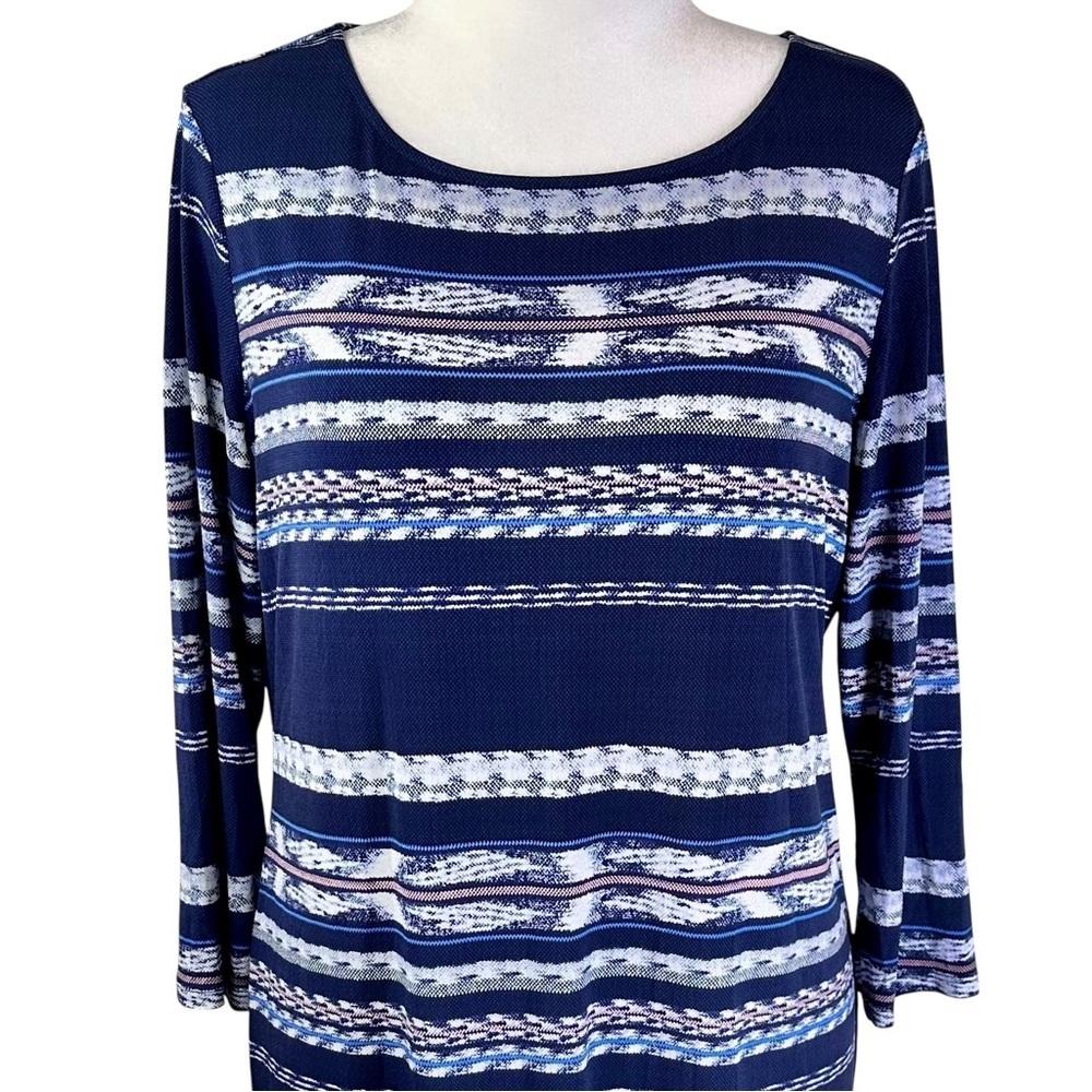 BCBGMaxAzria Navy and White Shift Long Sleeve Dress Size L - Picture 3 of 11